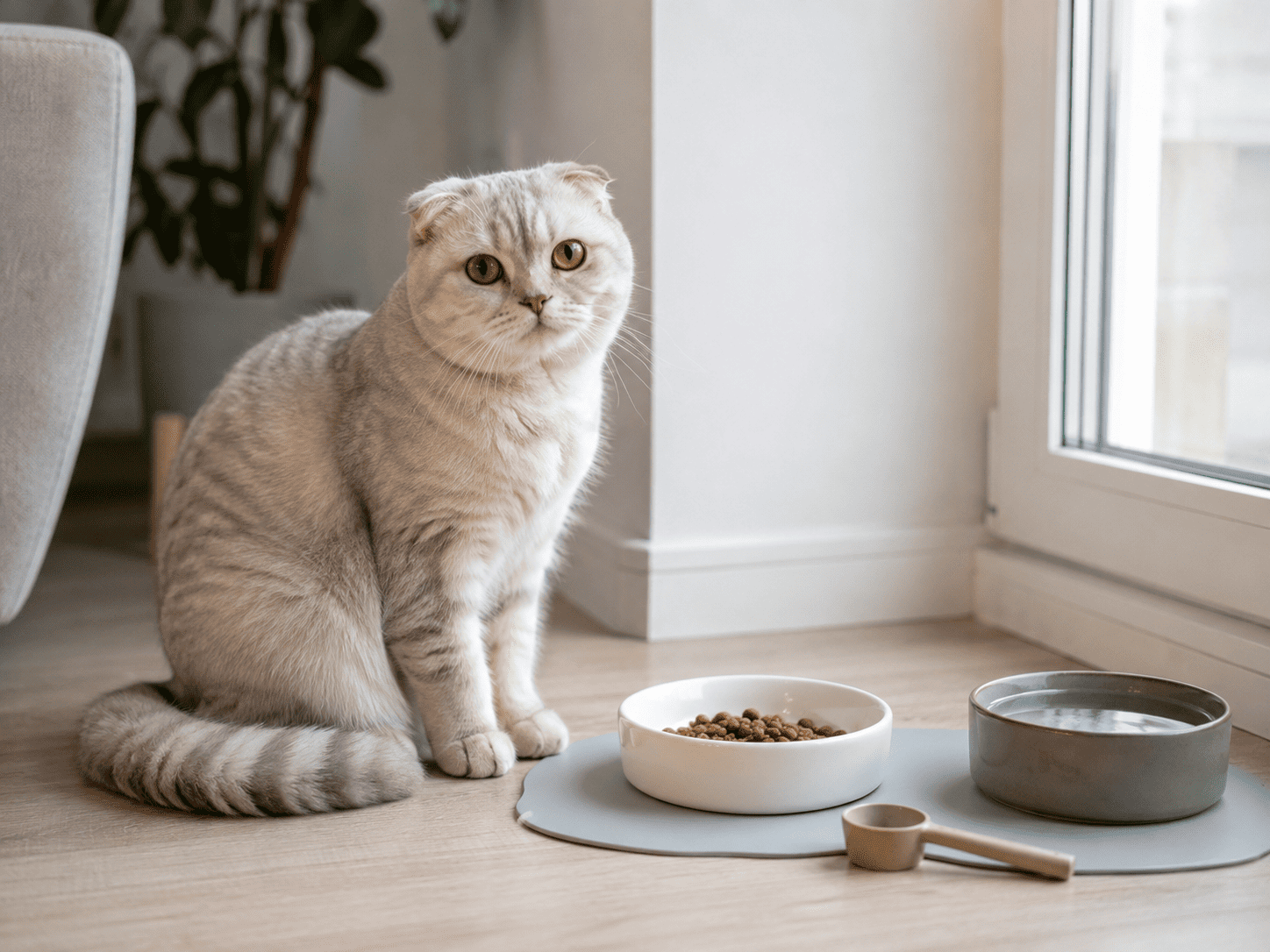 Scottish Fold kedisinin kıvrık kulakları ve yuvarlak yüz yapısı